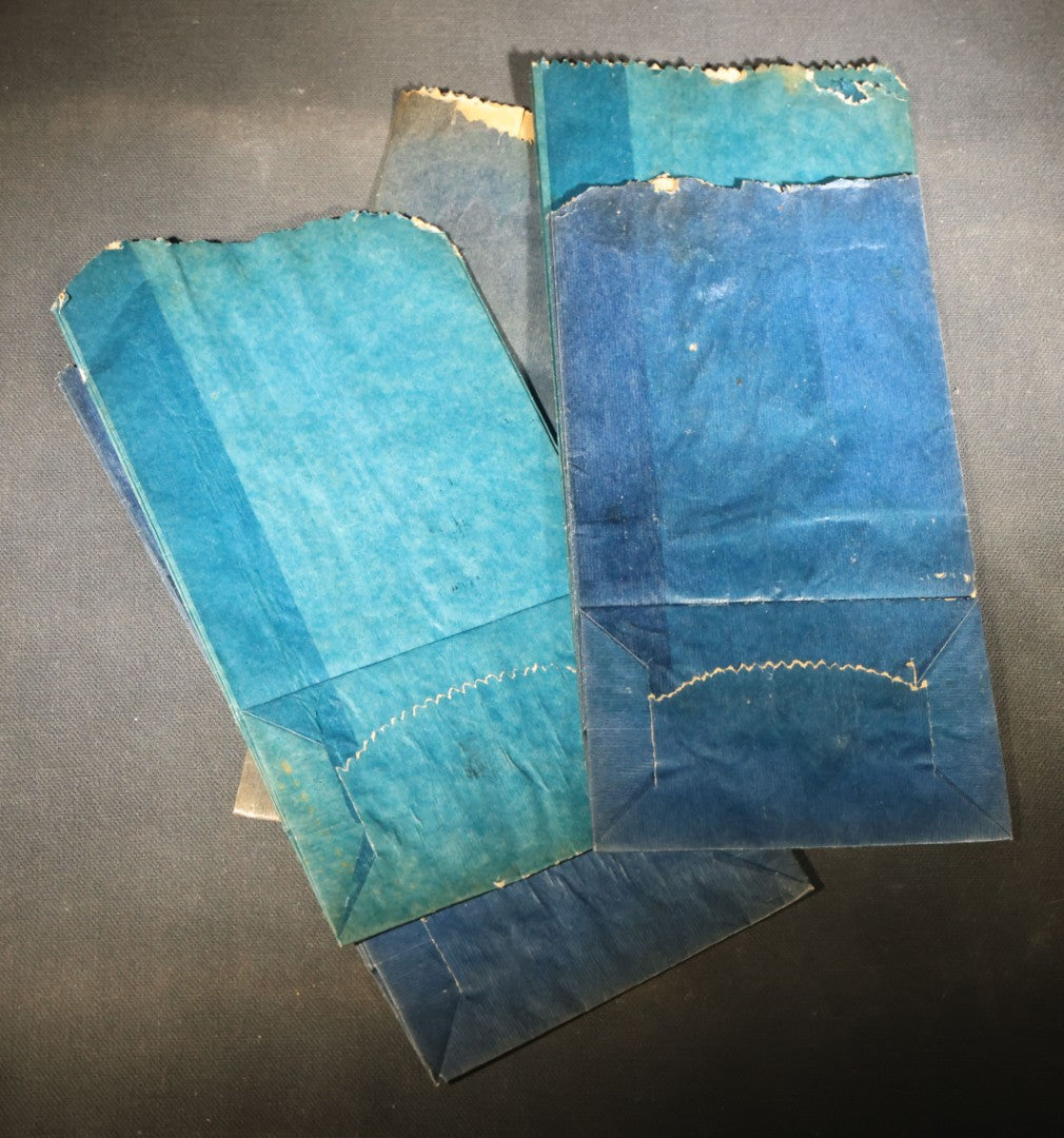 Grouping of Six Antique S.S. Pierce Co. Stanzalone Coffee Paper Bags, Sold by Farrington & Morison Groceries and Hardware, Peterborough, New Hampshire