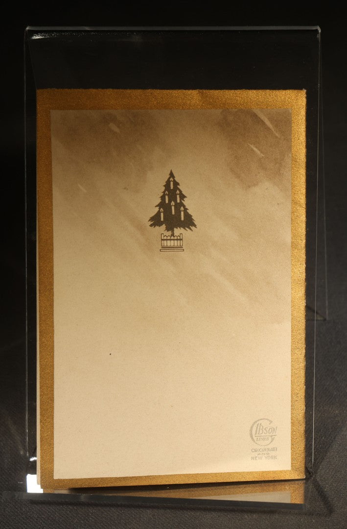 Grouping of Four Antique Photographs and Ephemera including Two Cabinet Card Photographs, a Board-Mounted Photograph of a House with Figures, and a Gibson Santa Claus Christmas Card