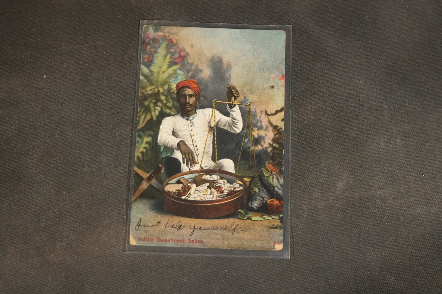 "Liza's Picks" Grouping of 30 Antique and Vintage Postcards including Massachusetts Map, Indian Sweetmeat Seller, Hebrew-Inscribed Cards, Castle Architecture, and Religious Subjects