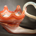 Lot 148 - Vintage Art Glass Swan Bowl with Scalloped Rim in Orange and White, 11" L