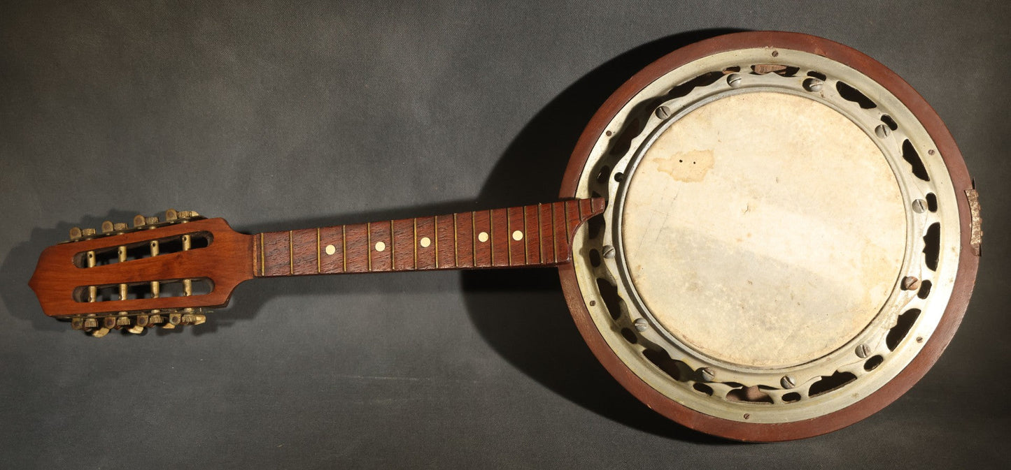 Vintage Eight-String Mandolin Banjo with Wooden Resonator Back, No Strings