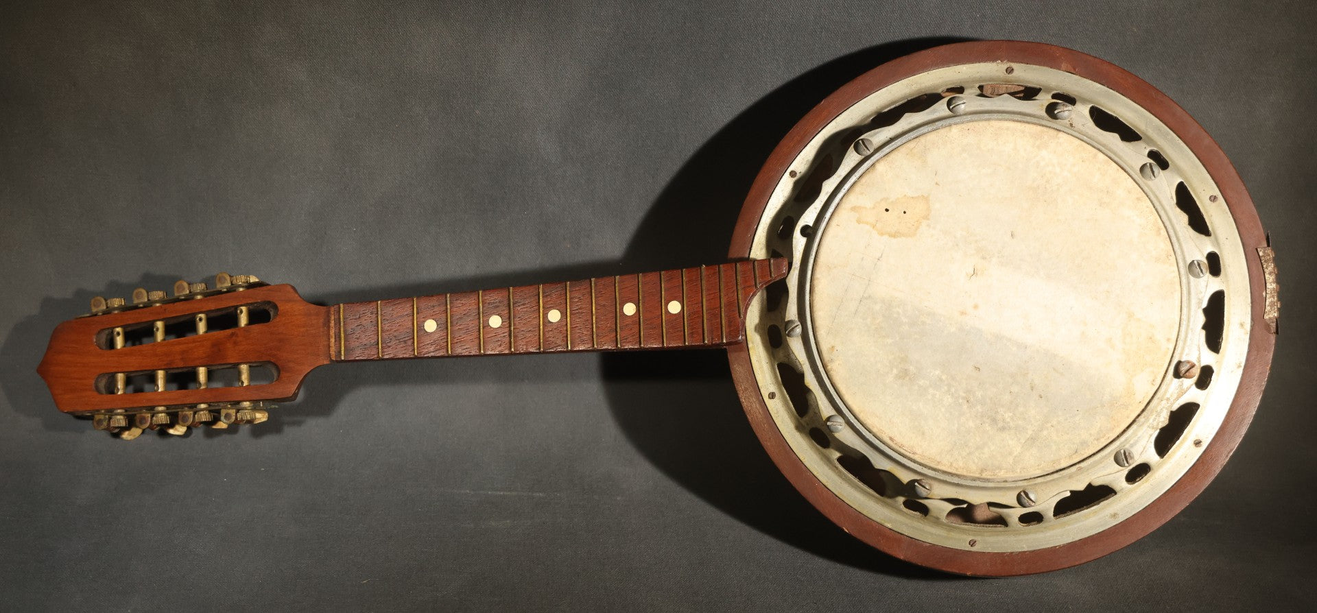 Vintage Eight-String Mandolin Banjo with Wooden Resonator Back, No Strings