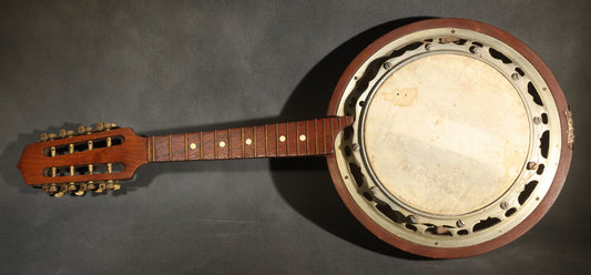 Vintage Eight-String Mandolin Banjo with Wooden Resonator Back, No Strings