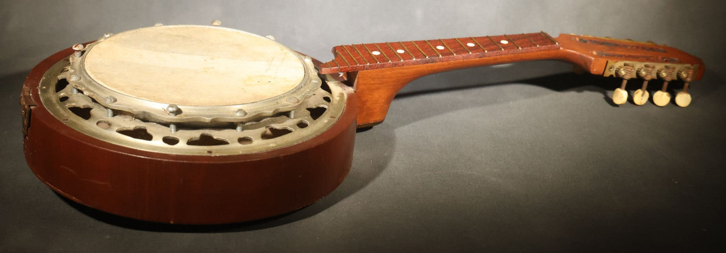 Vintage Eight-String Mandolin Banjo with Wooden Resonator Back, No Strings