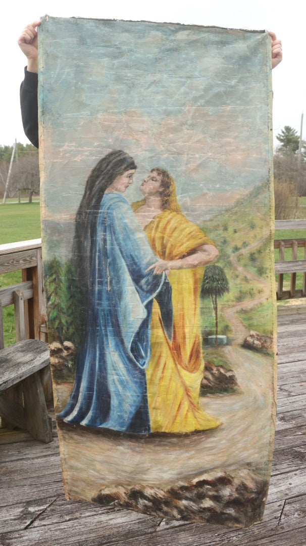 Antique Wall-Height Unframed Oil Painting on Canvas, Ruth's Declaration of Devotion to Naomi on the Road from Moab to Bethlehem, Old Testament Biblical Subject, After Philip Hermogenes Calderon