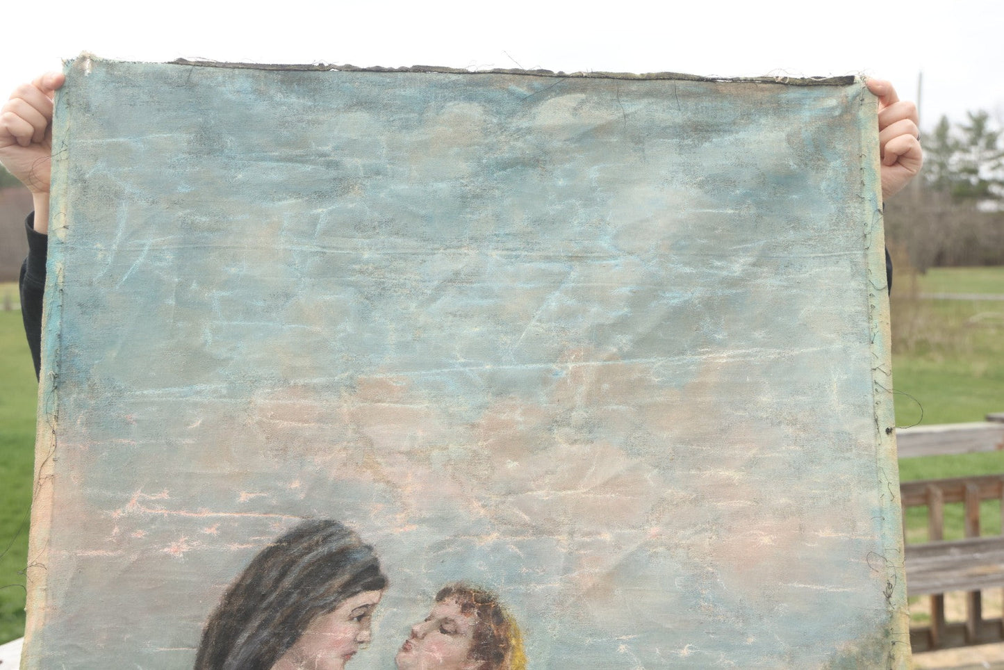 Antique Wall-Height Unframed Oil Painting on Canvas, Ruth's Declaration of Devotion to Naomi on the Road from Moab to Bethlehem, Old Testament Biblical Subject, After Philip Hermogenes Calderon