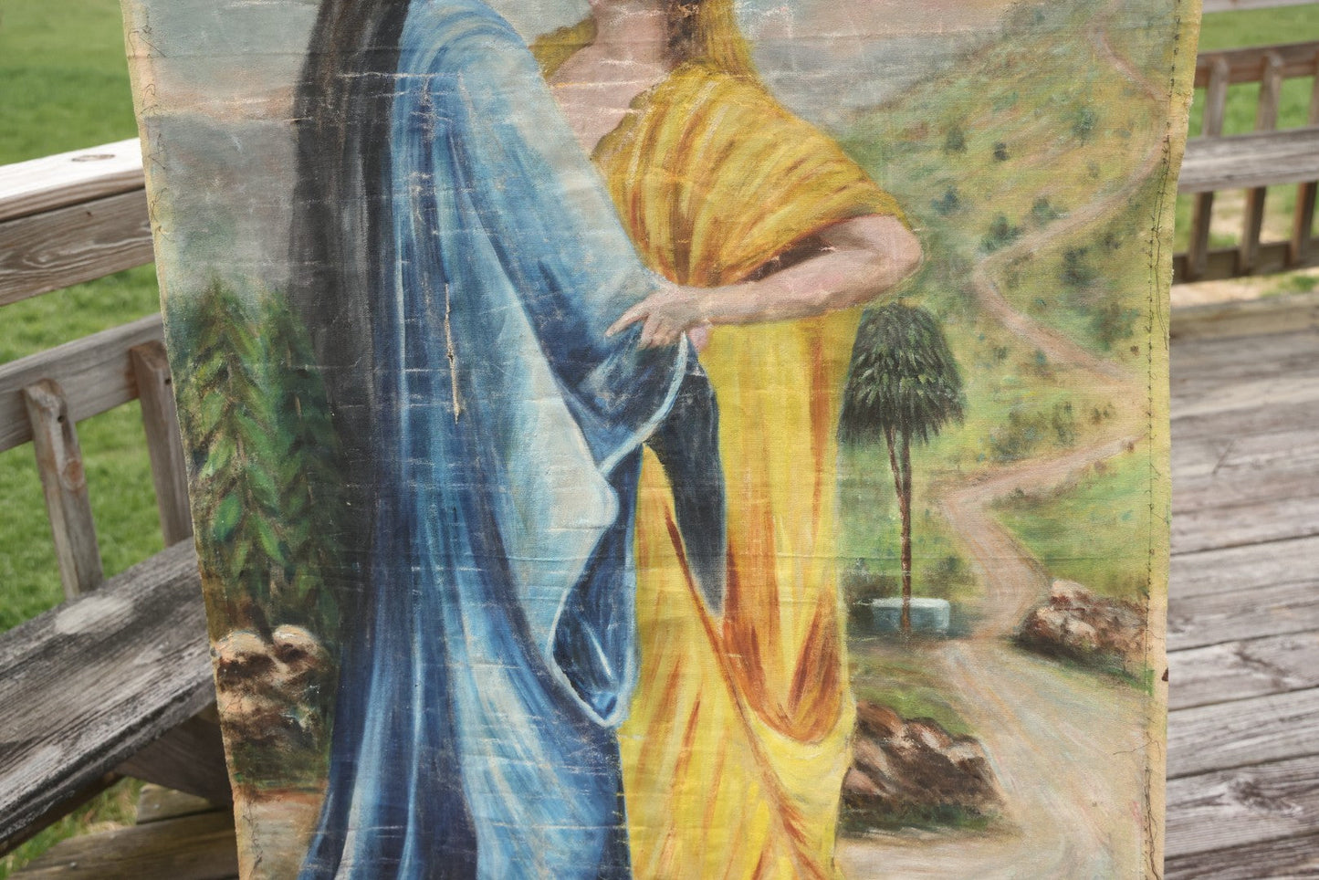 Antique Wall-Height Unframed Oil Painting on Canvas, Ruth's Declaration of Devotion to Naomi on the Road from Moab to Bethlehem, Old Testament Biblical Subject, After Philip Hermogenes Calderon