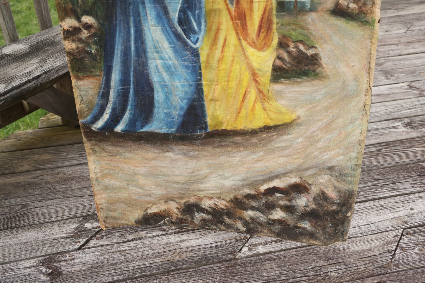 Antique Wall-Height Unframed Oil Painting on Canvas, Ruth's Declaration of Devotion to Naomi on the Road from Moab to Bethlehem, Old Testament Biblical Subject, After Philip Hermogenes Calderon