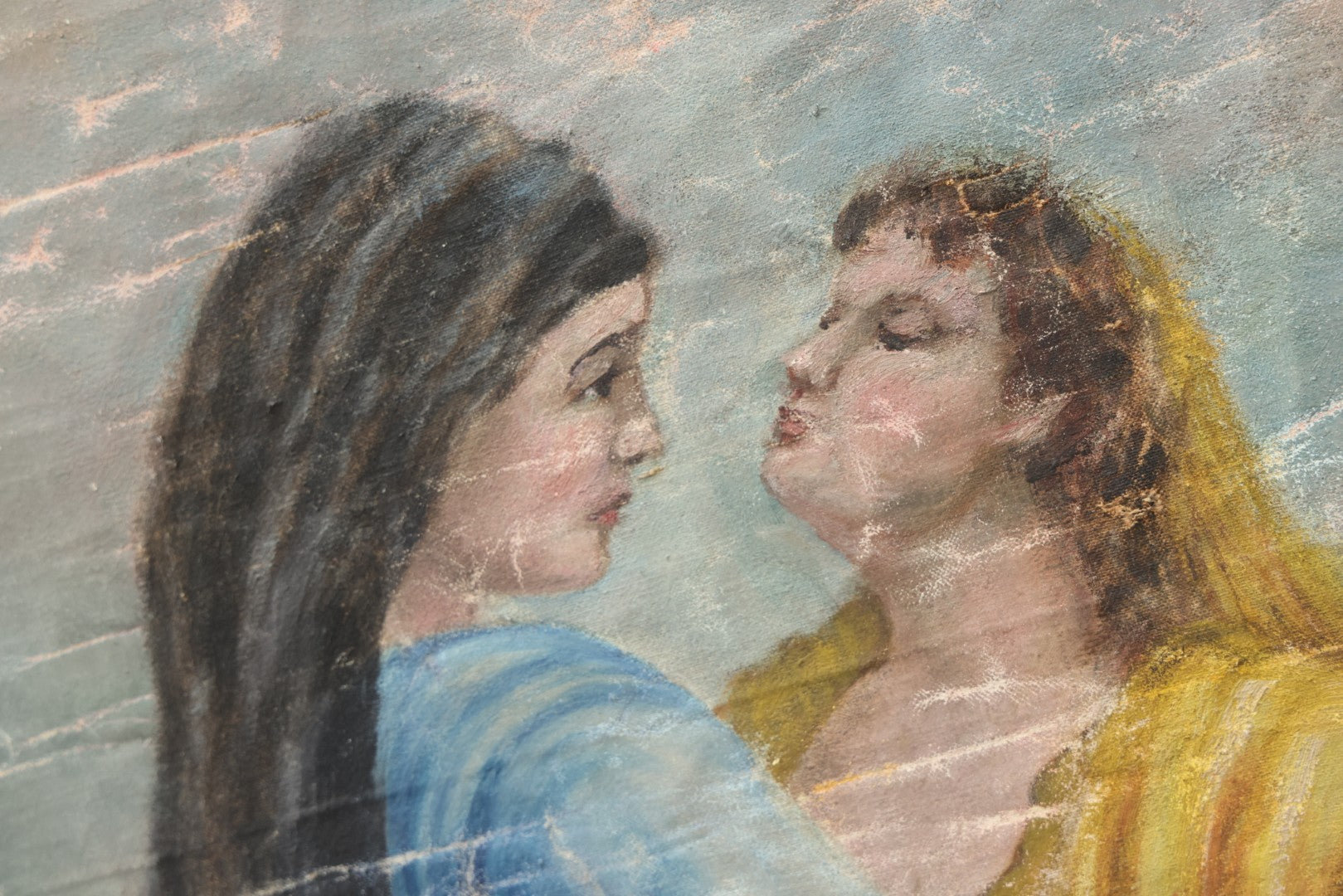 Antique Wall-Height Unframed Oil Painting on Canvas, Ruth's Declaration of Devotion to Naomi on the Road from Moab to Bethlehem, Old Testament Biblical Subject, After Philip Hermogenes Calderon