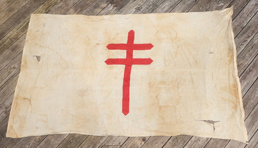 Antique American National Tuberculosis Association Flag with Red Double-Barred Cross on White Field, Manufactured by Annin & Co.