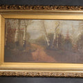 Lot 015 - Antique Oil Painting on Board, Birch Tree-Lined Path Landscape, Circa 1906-1907, by Sara N. Goodwin of South Berwick, Maine, in Gilt Frame, 20-1/2" W x 13-1/8" H