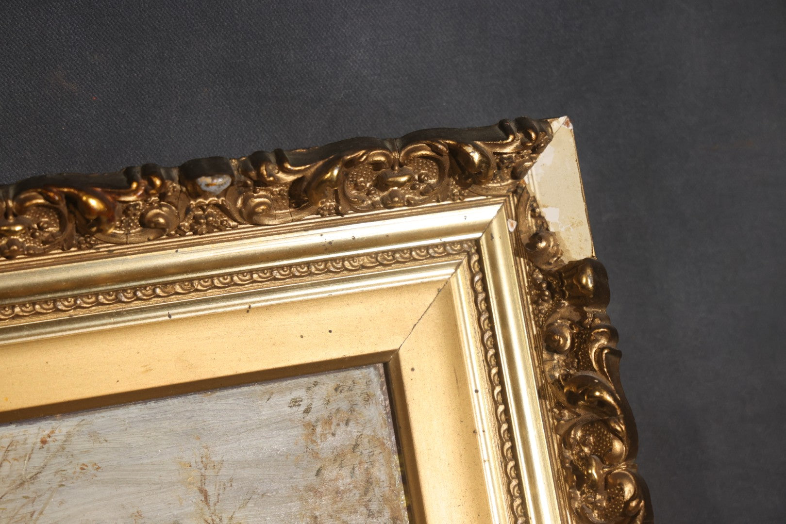 Antique Oil Painting on Board, Birch Tree-Lined Path Landscape, Circa 1906-1907, by Sara N. Goodwin of South Berwick, Maine, in Gilt Frame
