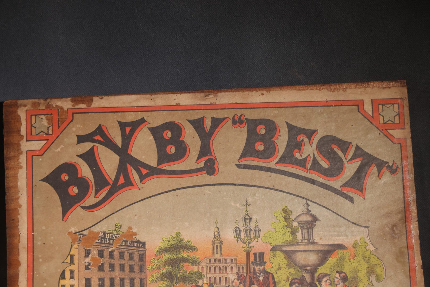 Antique Bixby's "Best" Blacking Wooden Shipping Box with "New York Boot Black Brigade" Inner Lid Label, S.M. Bixby & Co., 173 Washington Street, New York City