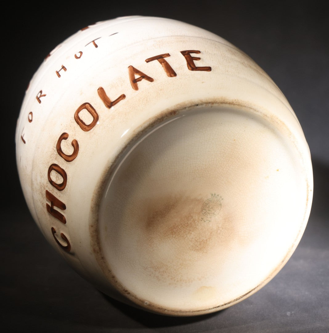 Antique "Peter's For Hot Chocolate" Soda Fountain Advertising Canister with Metal Lid, Manufactured by Clinchfield China
