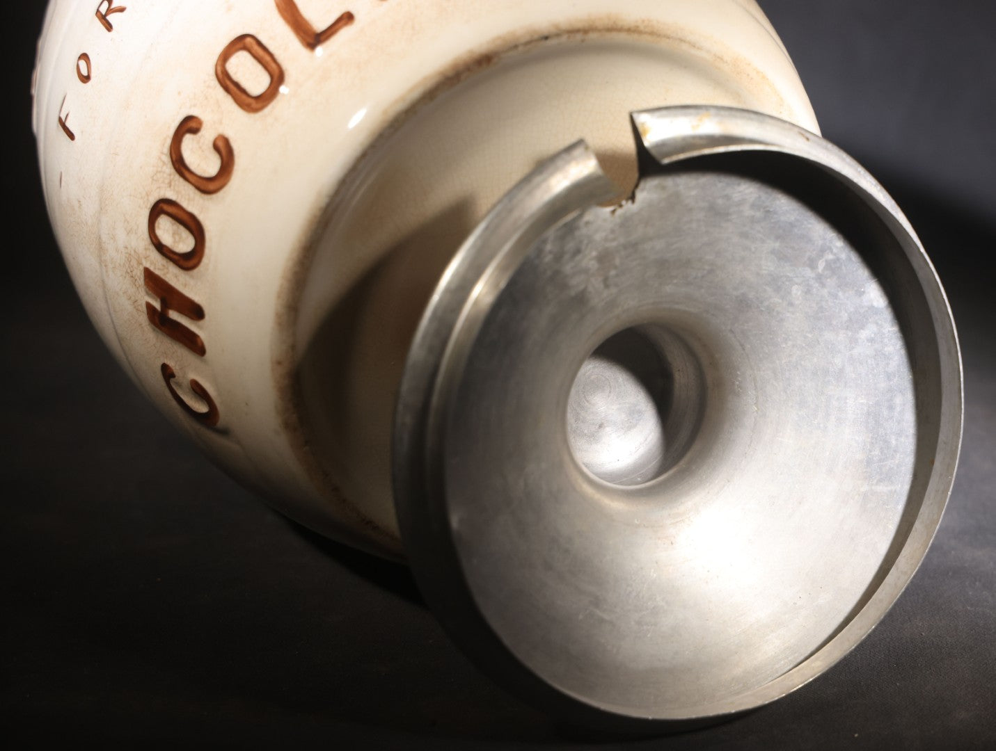 Antique "Peter's For Hot Chocolate" Soda Fountain Advertising Canister with Metal Lid, Manufactured by Clinchfield China