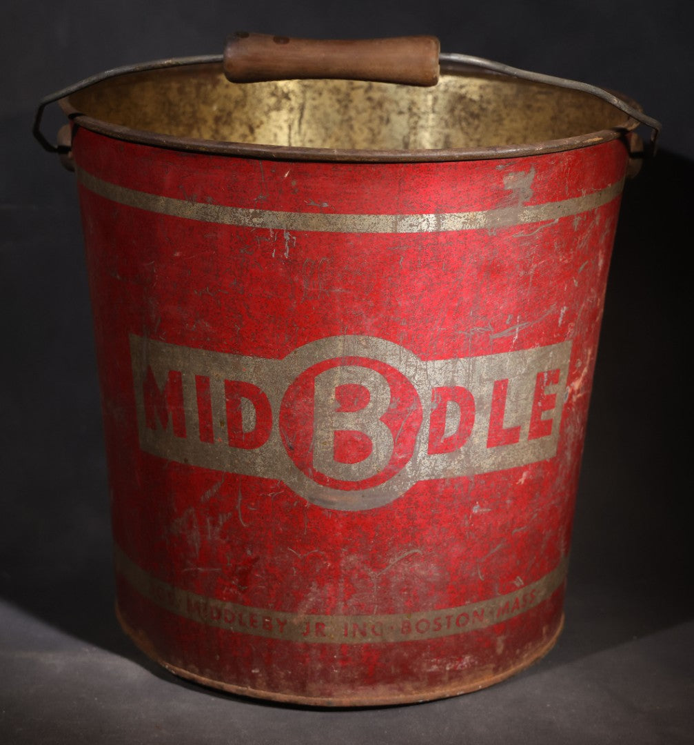 Vintage Red Pail Brand Pastry Filling 38-Pound Tin Pail with Bail Handle, Manufactured by Joseph Middleby Jr. Inc., Boston, Massachusetts