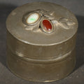 Lot 053 - Antique Chinese Pewter Round Lidded Box with Stone Cabochon and Foliate Branch Decoration, Note Denting, 2-5/8" H