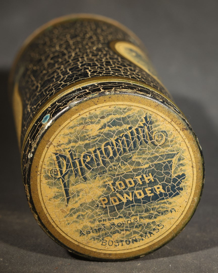 Pair of Antique Dental Advertising Tins including Phenomint Tooth Powder by Ashel Boyden & Son, Boston, Massachusetts and S.S. White Dental Mfg. Co. Rubber Dam