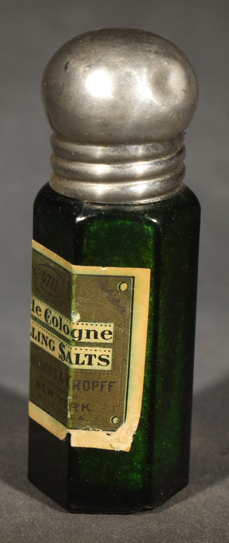 Trio of Antique Labeled Bottles including Listerine from Paxson & Rockefeller Co. of Butte, Montana, No. 4711 Eau de Cologne Smelling Salts by Mulhens & Kropff, and Whitman Toothache Gum
