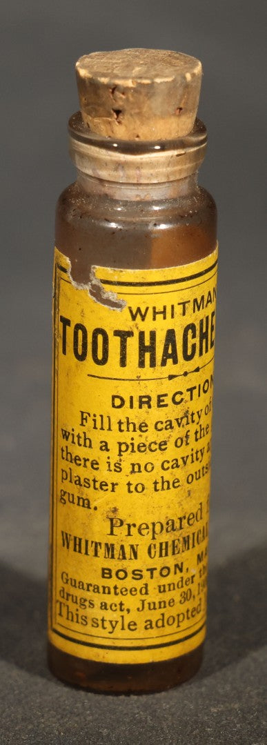Trio of Antique Labeled Bottles including Listerine from Paxson & Rockefeller Co. of Butte, Montana, No. 4711 Eau de Cologne Smelling Salts by Mulhens & Kropff, and Whitman Toothache Gum