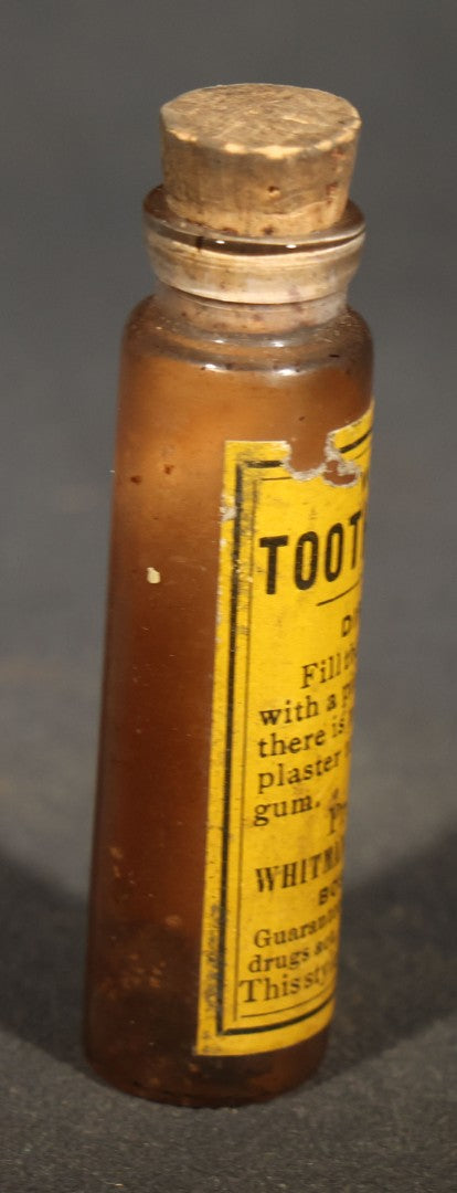 Trio of Antique Labeled Bottles including Listerine from Paxson & Rockefeller Co. of Butte, Montana, No. 4711 Eau de Cologne Smelling Salts by Mulhens & Kropff, and Whitman Toothache Gum