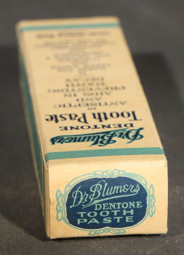 Grouping of Six Vintage Pharmaceutical and Personal Care Products including Parke-Davis Medicated Throat Discs, Rectal Medicone Suppositories, and Cal-Bis-Ma Alkaline Powder