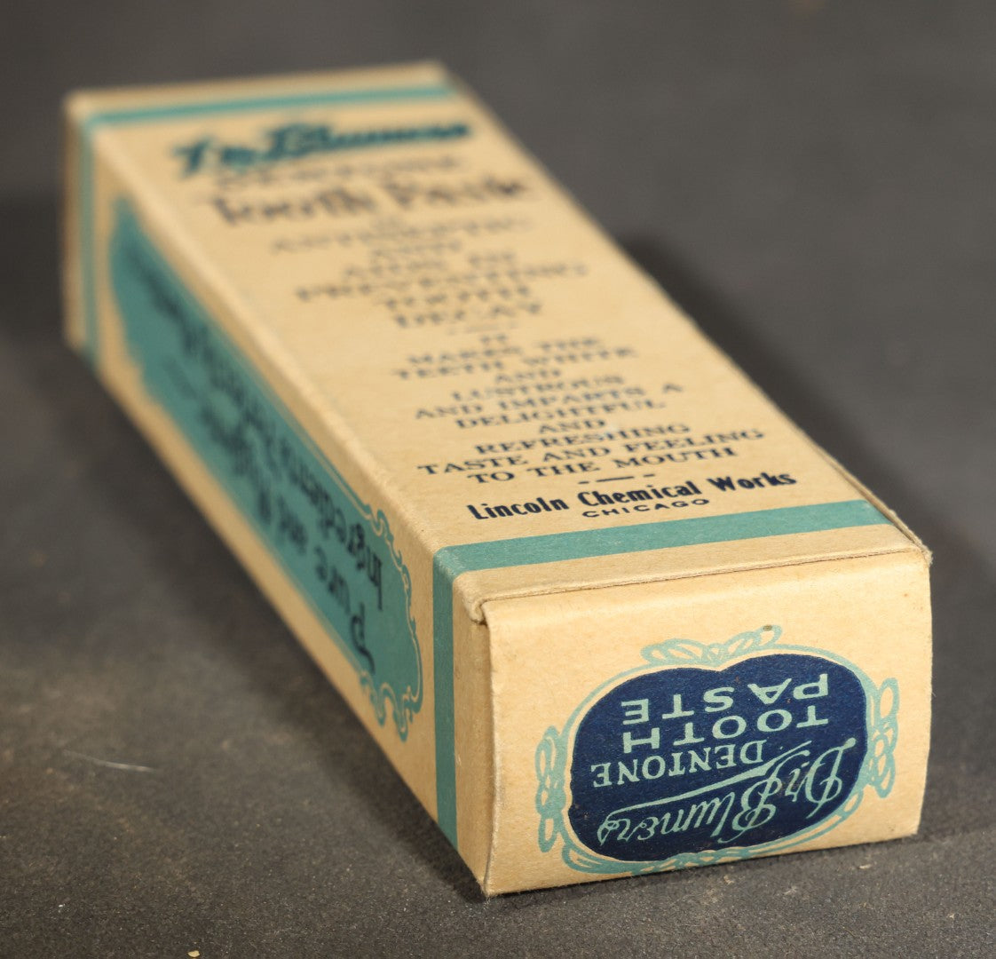 Grouping of Six Vintage Pharmaceutical and Personal Care Products including Parke-Davis Medicated Throat Discs, Rectal Medicone Suppositories, and Cal-Bis-Ma Alkaline Powder