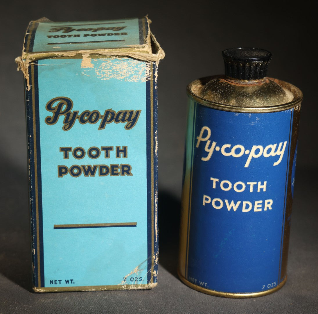Grouping of Three Vintage Dental Products including S.S. White Lubricating Oil, Pulprotex Temporary Cement, and Py-co-pay Tooth Powder