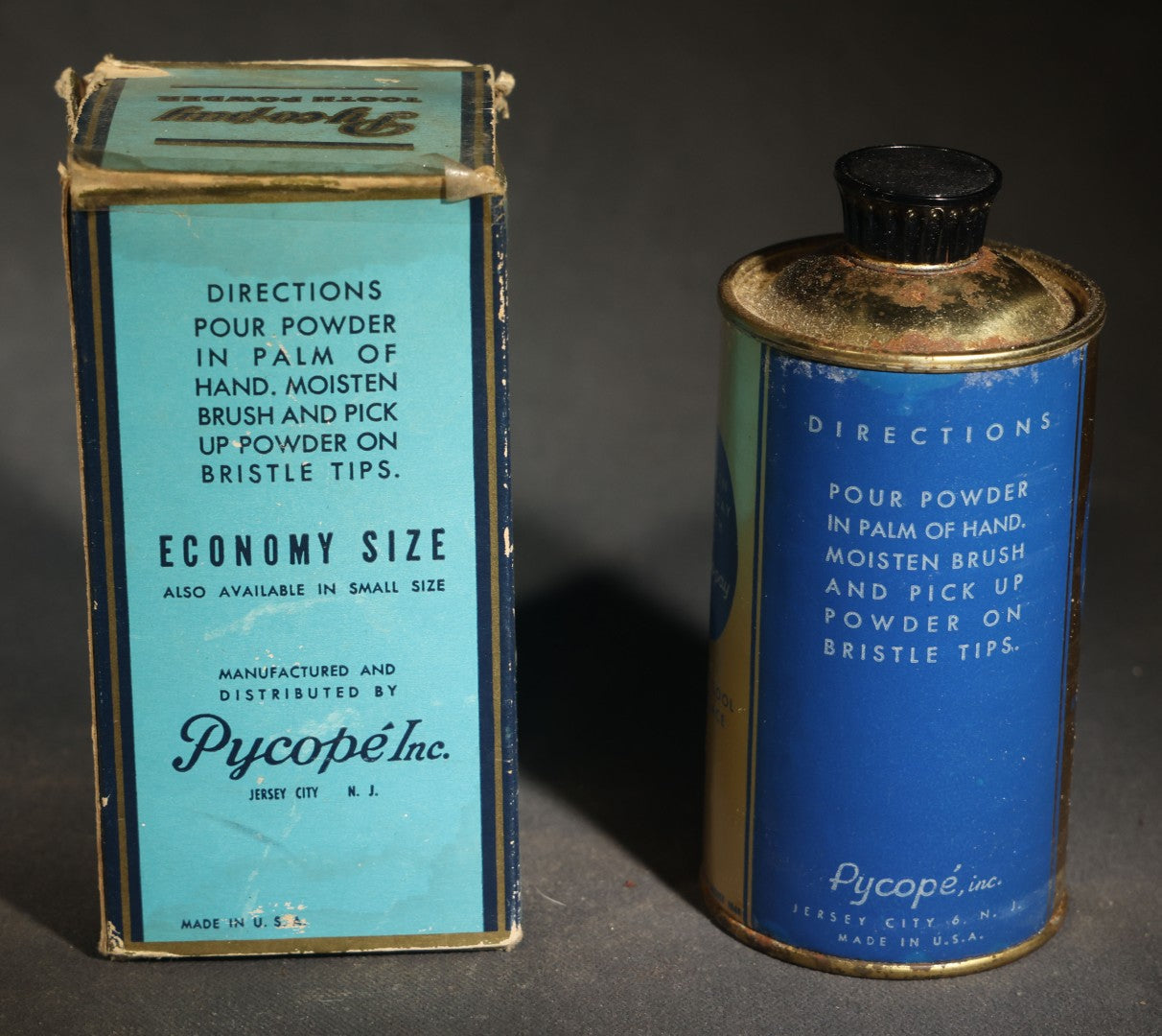Grouping of Three Vintage Dental Products including S.S. White Lubricating Oil, Pulprotex Temporary Cement, and Py-co-pay Tooth Powder