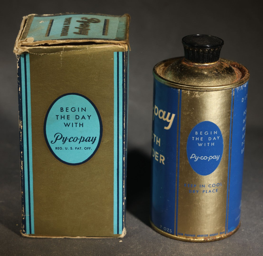 Grouping of Three Vintage Dental Products including S.S. White Lubricating Oil, Pulprotex Temporary Cement, and Py-co-pay Tooth Powder