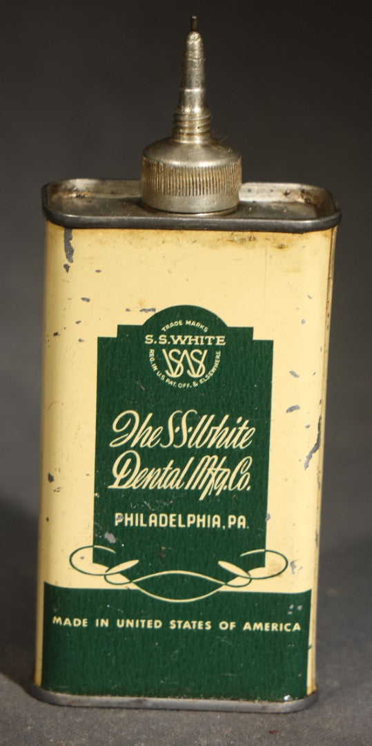 Grouping of Three Vintage Dental Products including S.S. White Lubricating Oil, Pulprotex Temporary Cement, and Py-co-pay Tooth Powder