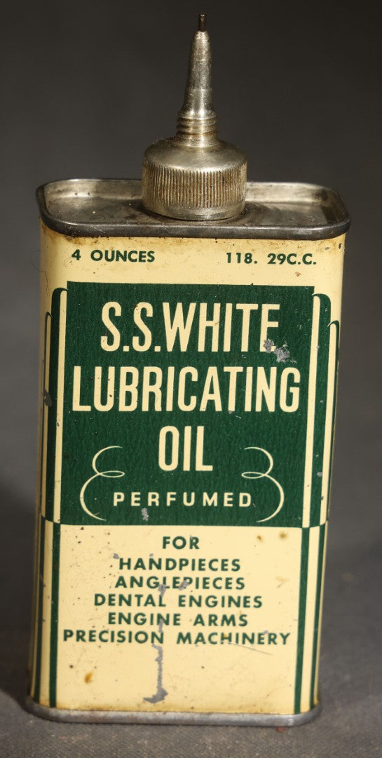Grouping of Three Vintage Dental Products including S.S. White Lubricating Oil, Pulprotex Temporary Cement, and Py-co-pay Tooth Powder
