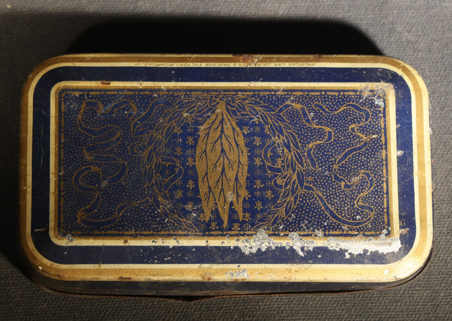 Grouping of Five Antique Advertising Tins and Boxes including Edgeworth Ready-Rubbed and Plug Slice Tobacco, Mechanics Friend Hand Soap, Pride of Virginia Tobacco, and Seidlitz Powders