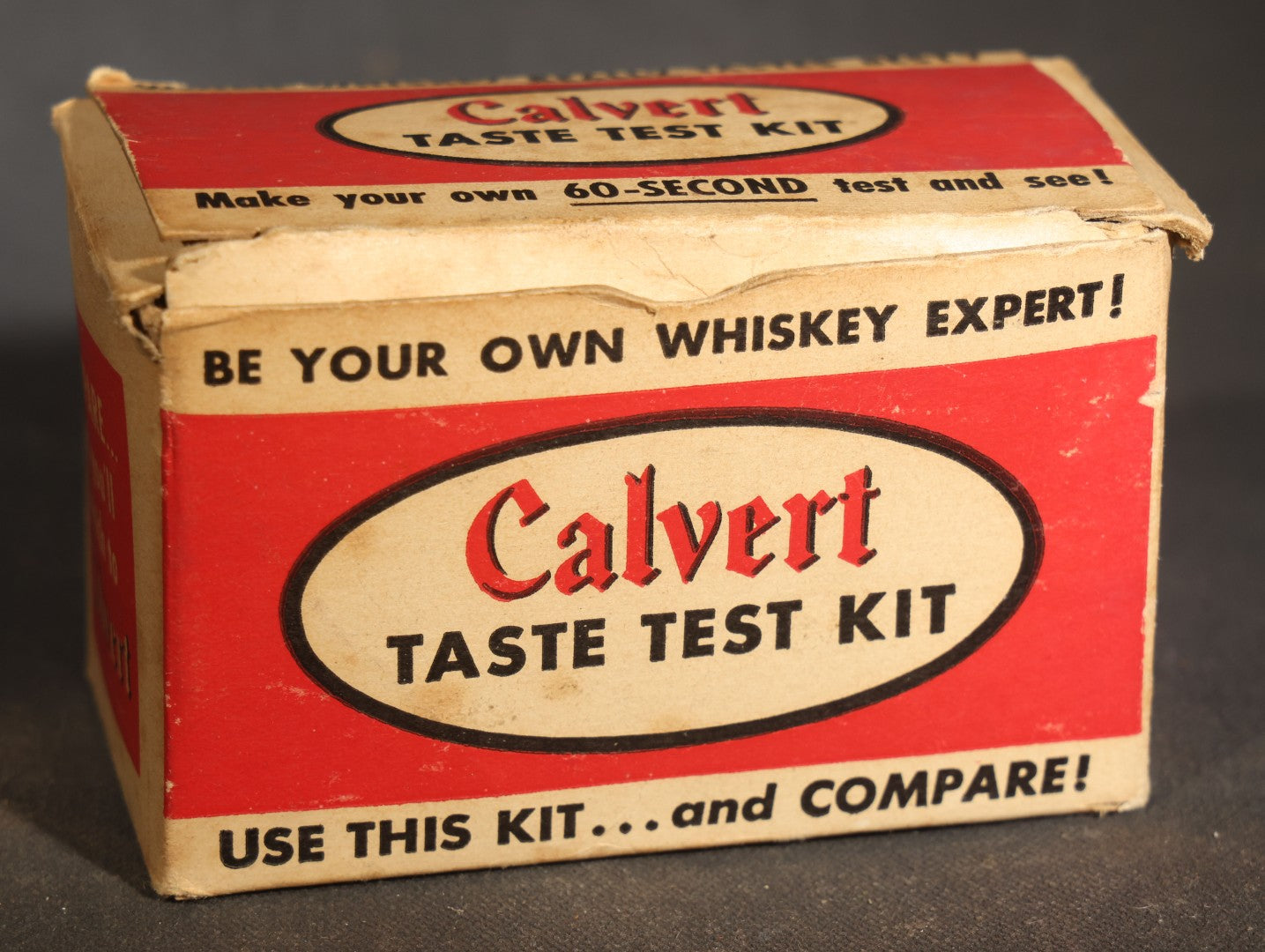Vintage Calvert Whiskey Taste Test Kit Advertising Novelty with Two Embossed Shot Glasses, "Whiskey Expert" Certificate Cards, and Instruction Pamphlet in Original Box