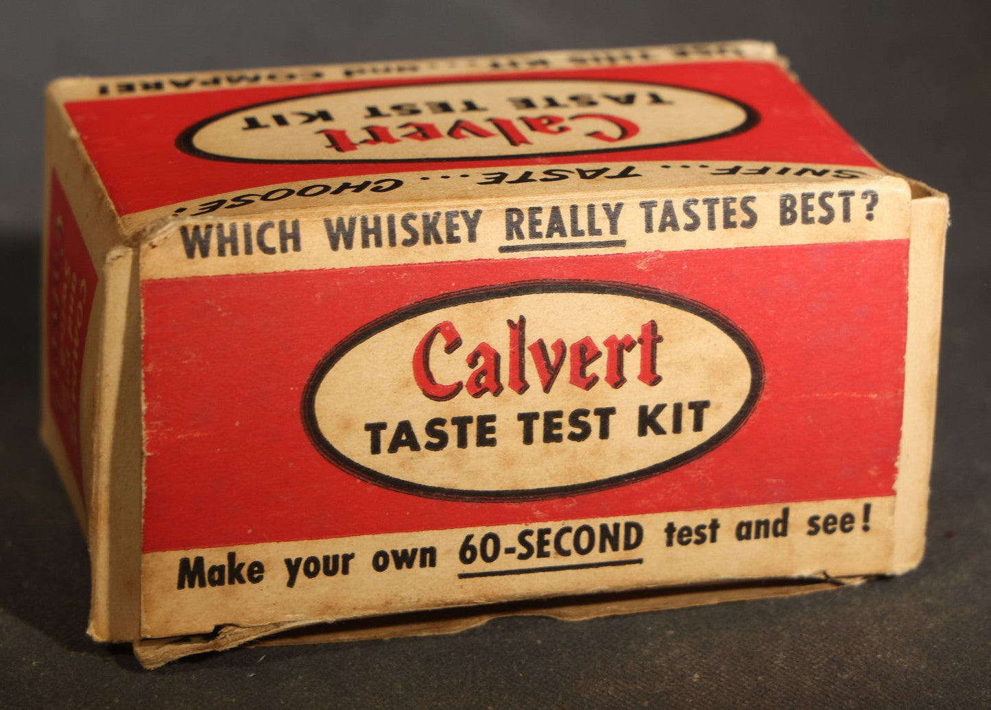 Vintage Calvert Whiskey Taste Test Kit Advertising Novelty with Two Embossed Shot Glasses, "Whiskey Expert" Certificate Cards, and Instruction Pamphlet in Original Box