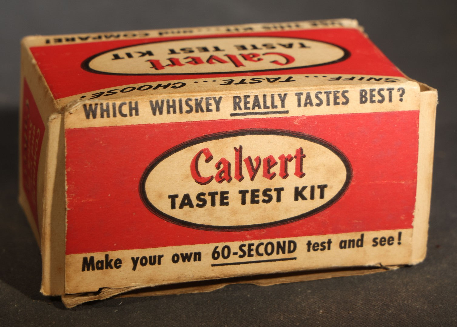 Vintage Calvert Whiskey Taste Test Kit Advertising Novelty with Two Embossed Shot Glasses, "Whiskey Expert" Certificate Cards, and Instruction Pamphlet in Original Box