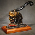 Lot 012 - Antique Cast Iron Figural Lion Desk Seal Press for Empire Building Company, Wisconsin, on Wood Base, 7-3/4" L x 11-3/4" H