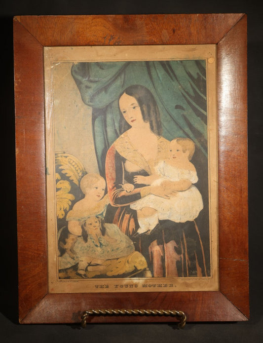 Antique "The Young Mother" Hand-Colored Lithograph Print, Published by N. Currier, 152 Nassau Street, New York