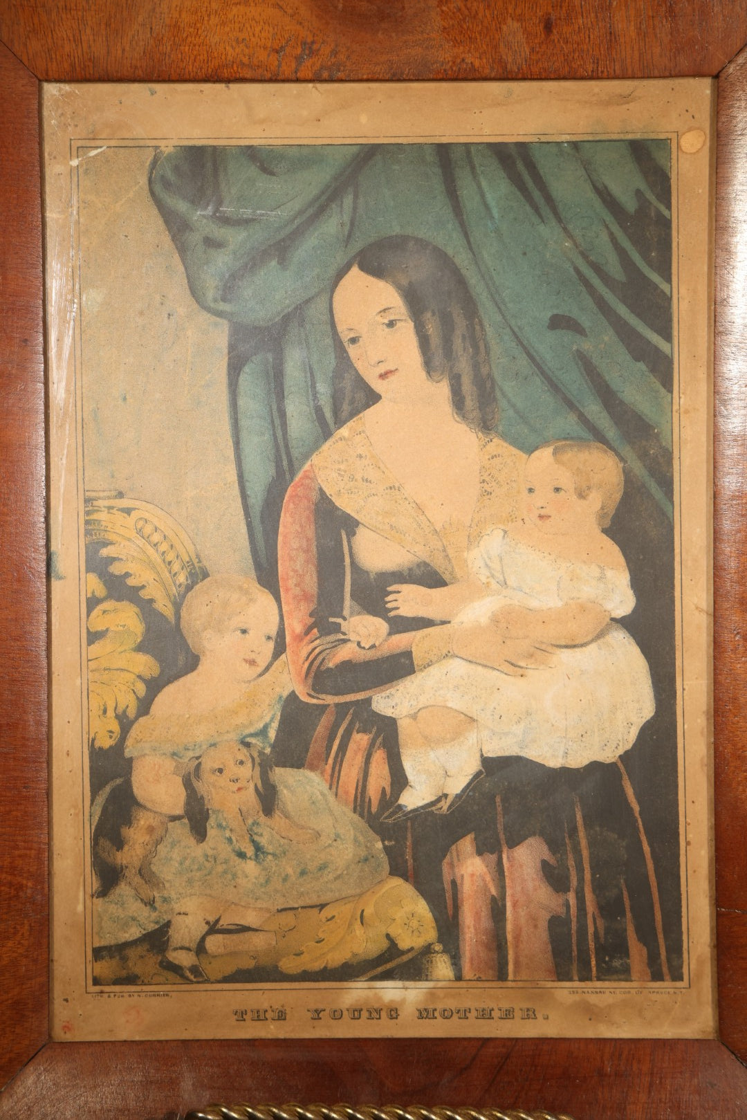Antique "The Young Mother" Hand-Colored Lithograph Print, Published by N. Currier, 152 Nassau Street, New York