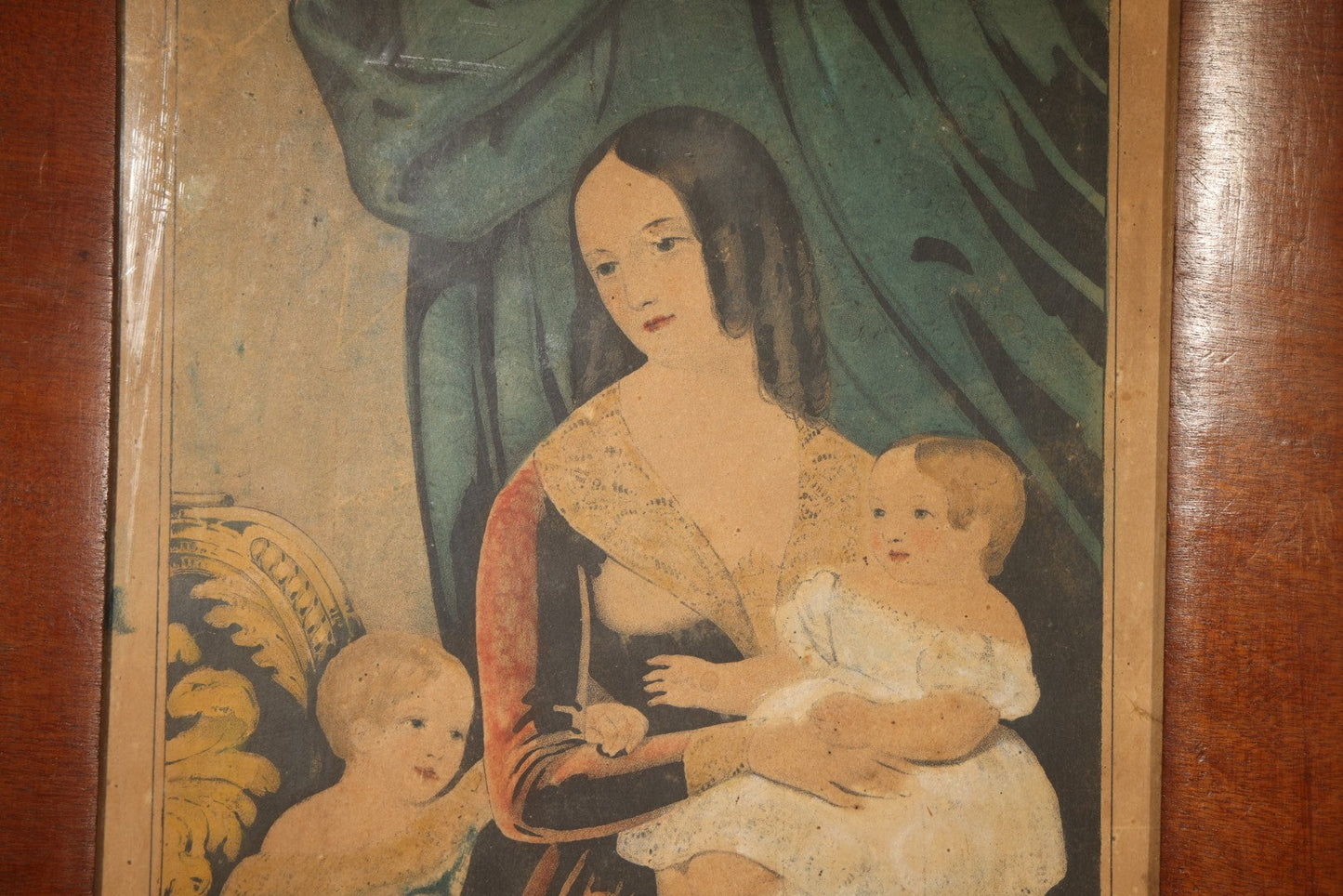 Antique "The Young Mother" Hand-Colored Lithograph Print, Published by N. Currier, 152 Nassau Street, New York