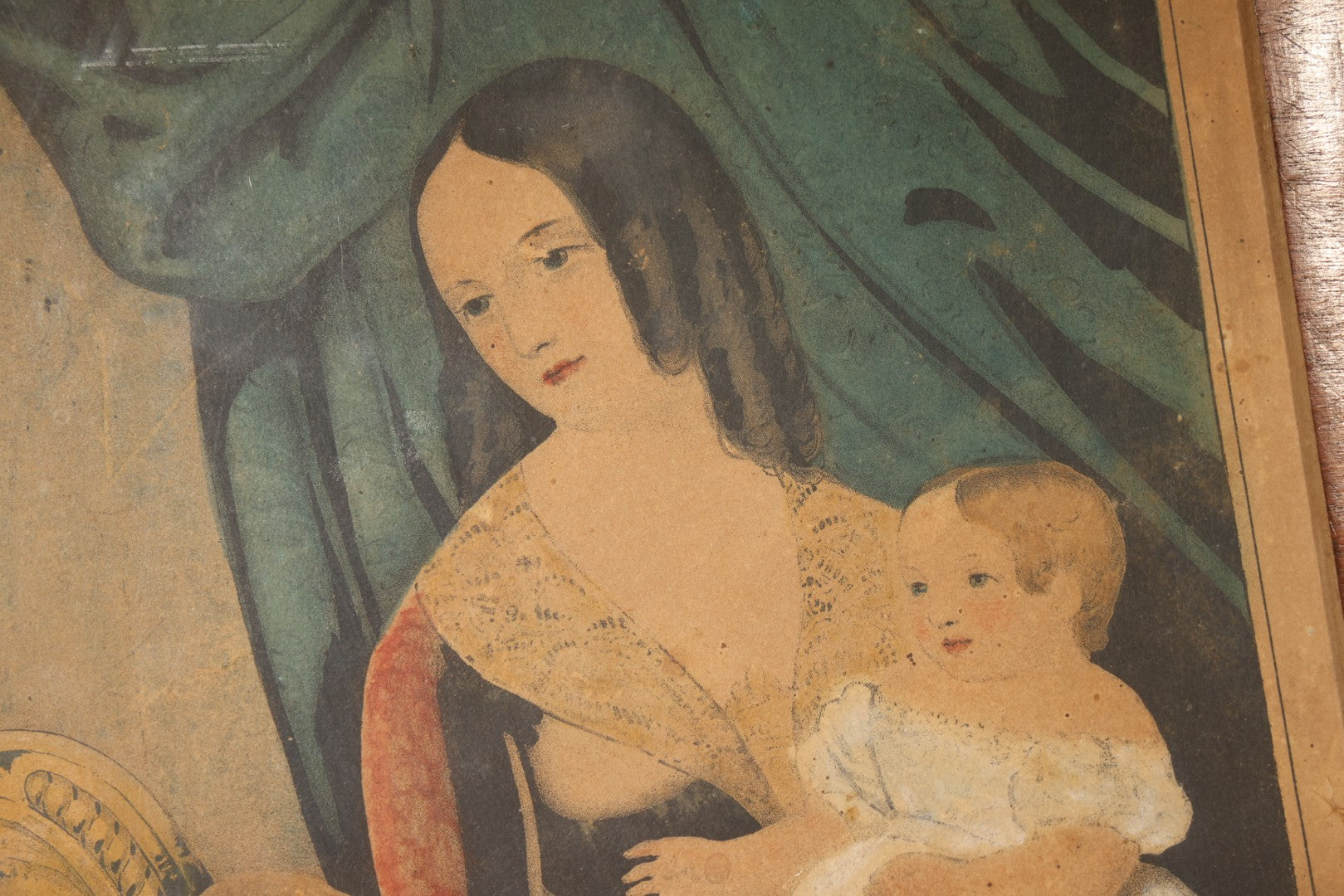 Antique "The Young Mother" Hand-Colored Lithograph Print, Published by N. Currier, 152 Nassau Street, New York