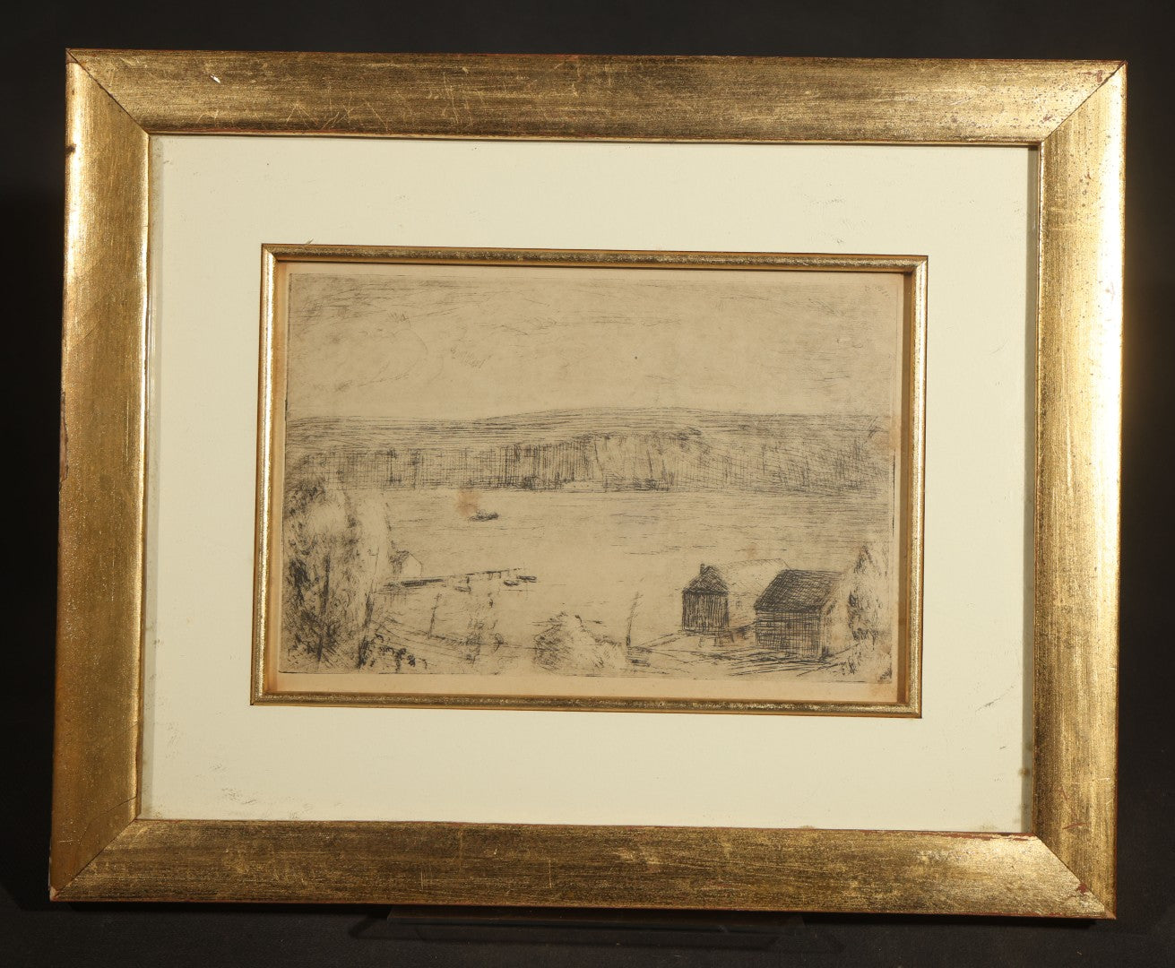 Pair of Vintage Framed Etchings including Three Brothers, Yosemite National Park, and Coastal Scene with Buildings