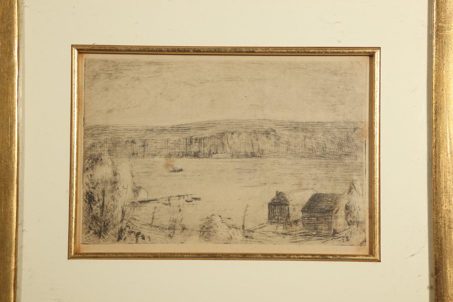 Pair of Vintage Framed Etchings including Three Brothers, Yosemite National Park, and Coastal Scene with Buildings