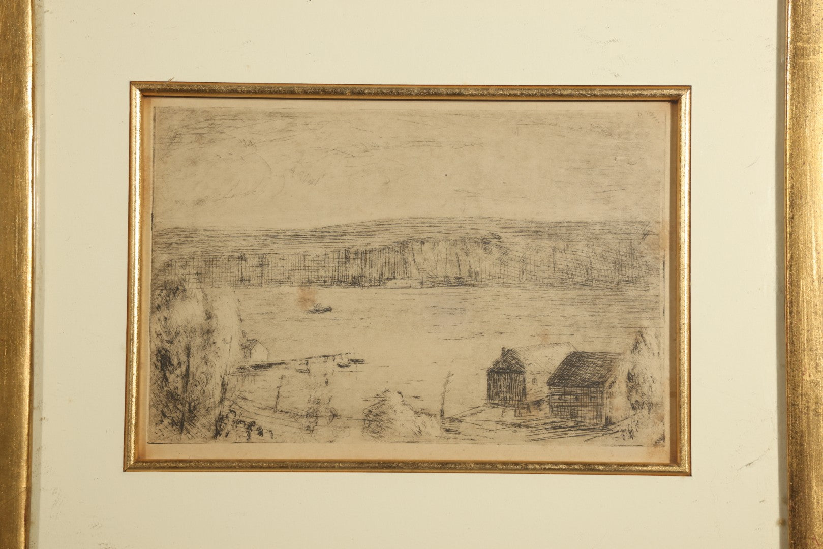 Pair of Vintage Framed Etchings including Three Brothers, Yosemite National Park, and Coastal Scene with Buildings