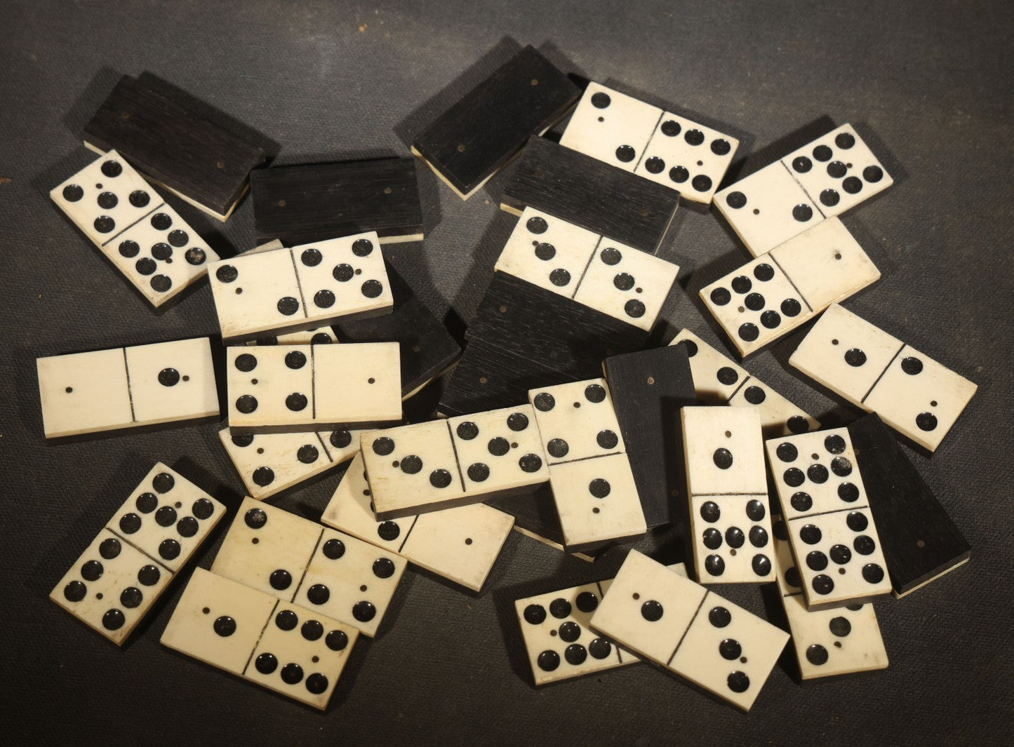Antique Bone and Ebony Wood Domino Set, Incomplete
