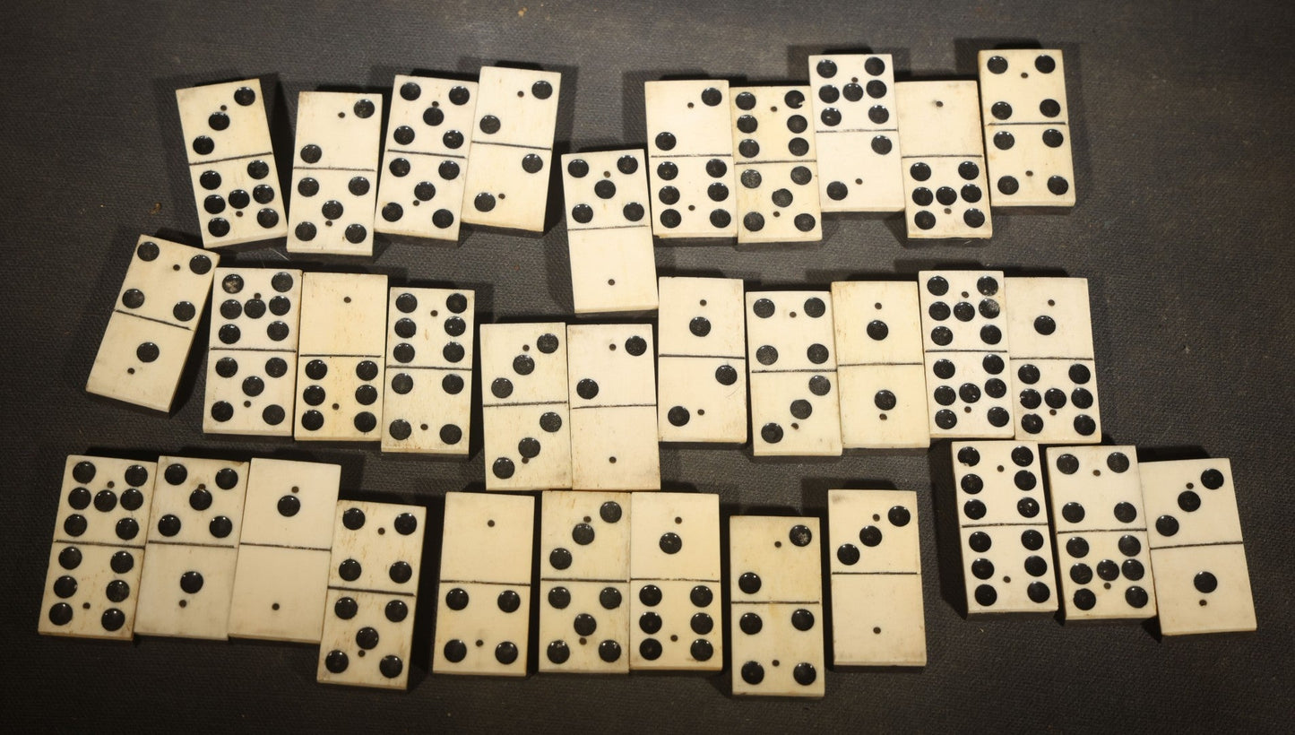 Antique Bone and Ebony Wood Domino Set, Incomplete