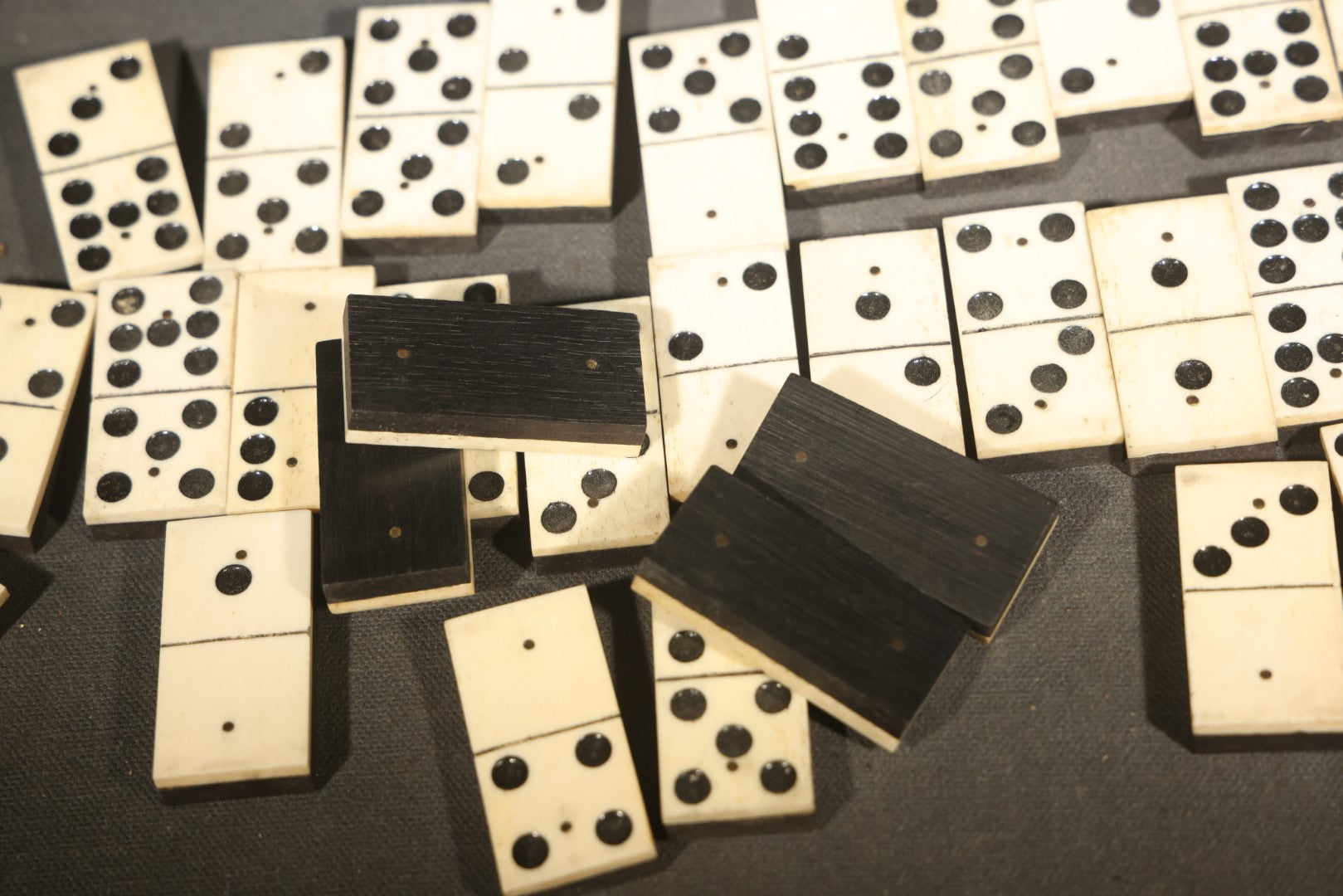Antique Bone and Ebony Wood Domino Set, Incomplete