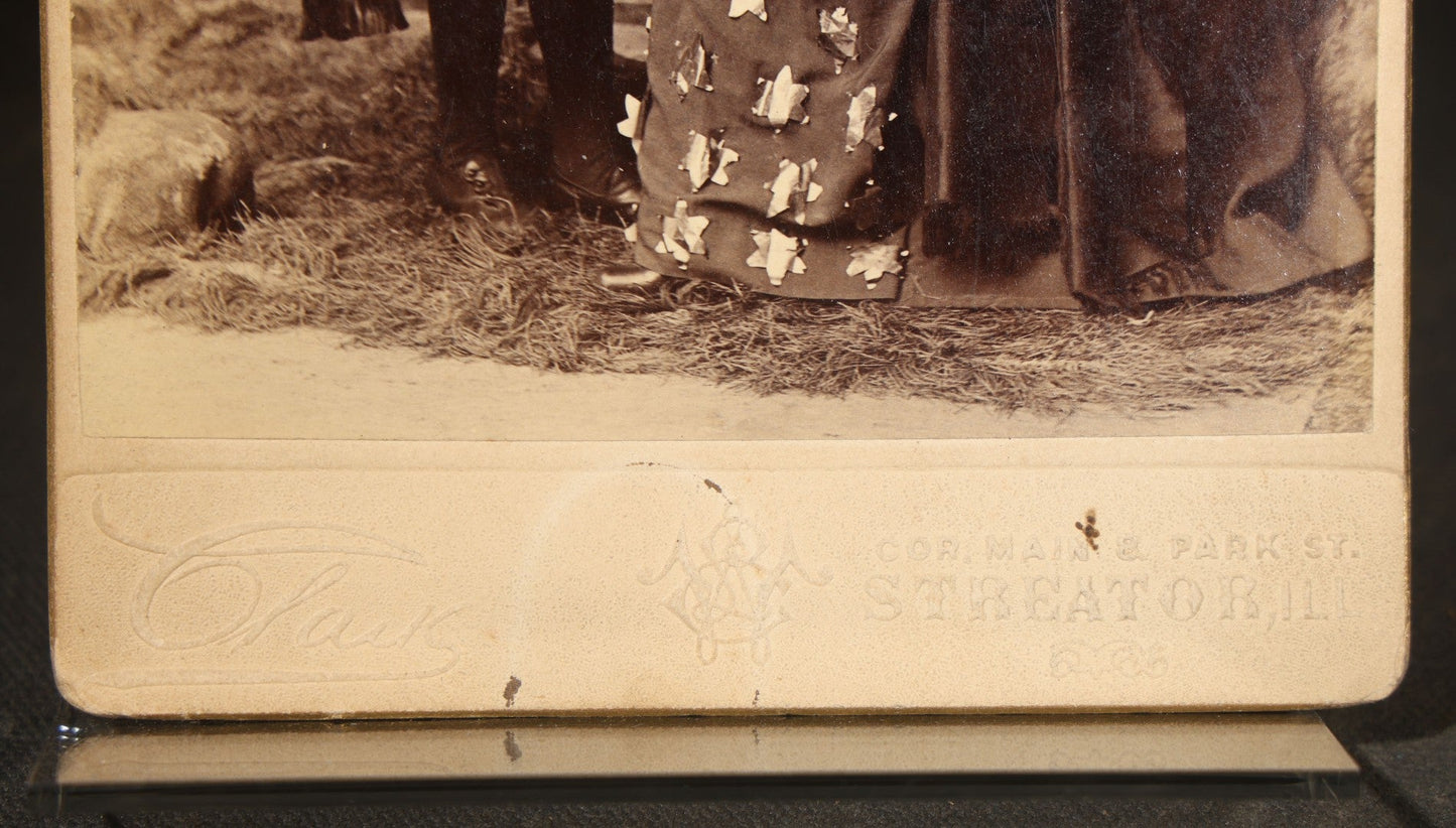 Antique Cabinet Card Photograph of a Woman and Girl in Star-Adorned Costumes with Crowns, Photographed by Clark, Streator, Illinois