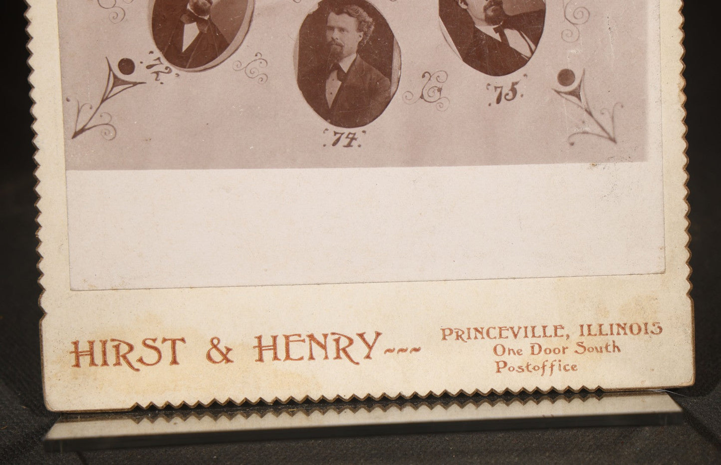 Antique Cabinet Card Photograph Novelty Titled "The Development of Man" and "Darwin's Theory Verified," Composite Oval Portraits of One Man Across 35 Years, Inscribed to "Aunt Lizzie," Photographed by Hirst & Henry, Princeville, Illinois