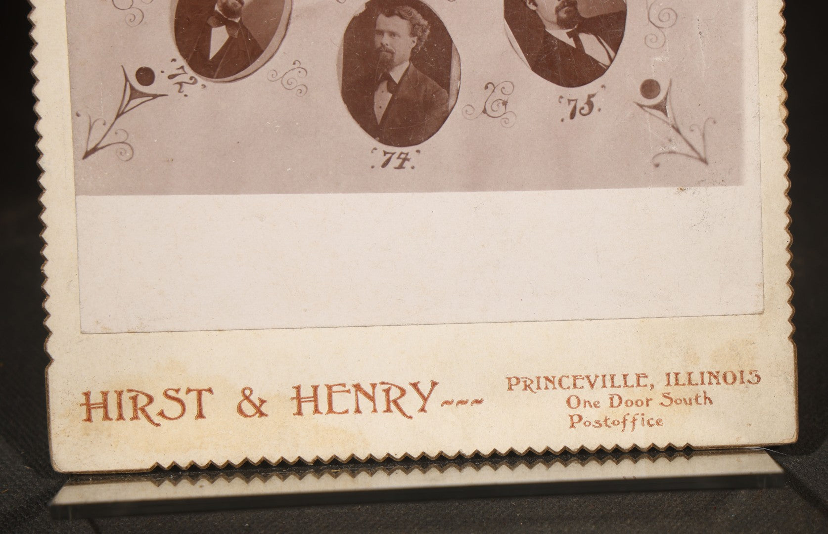 Antique Cabinet Card Photograph Novelty Titled "The Development of Man" and "Darwin's Theory Verified," Composite Oval Portraits of One Man Across 35 Years, Inscribed to "Aunt Lizzie," Photographed by Hirst & Henry, Princeville, Illinois